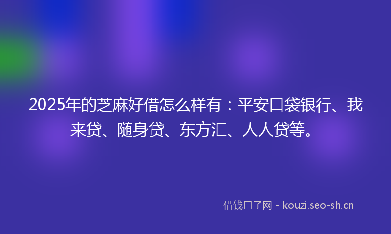 2025年的芝麻好借怎么样有：平安口袋银行、我来贷、随身贷、东方汇、人人贷等。