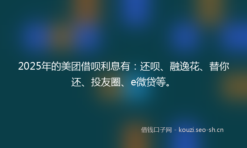 2025年的美团借呗利息有：还呗、融逸花、替你还、投友圈、e微贷等。