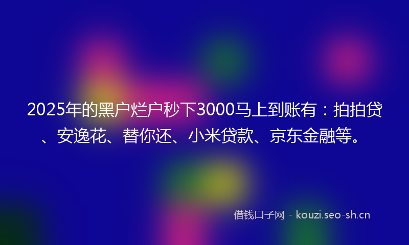 2025年的黑户烂户秒下3000马上到账有：拍拍贷、安逸花、替你还、小米贷款、京东金融等。
