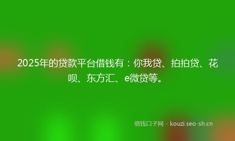 2025年的贷款平台借钱有：你我贷、拍拍贷、花呗、东方汇、e微贷等。
