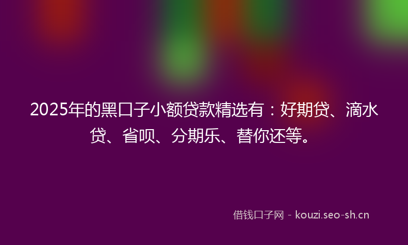 2025年的黑口子小额贷款精选有：好期贷、滴水贷、省呗、分期乐、替你还等。