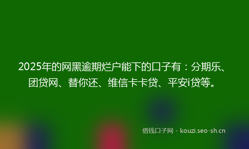 2025年的网黑逾期烂户能下的口子有：分期乐、团贷网、替你还、维信卡卡贷、平安i贷等。