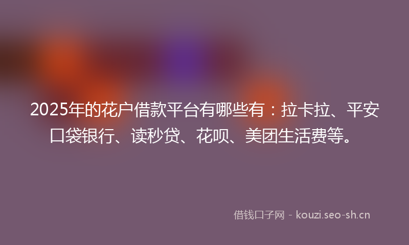 2025年的花户借款平台有哪些有：拉卡拉、平安口袋银行、读秒贷、花呗、美团生活费等。