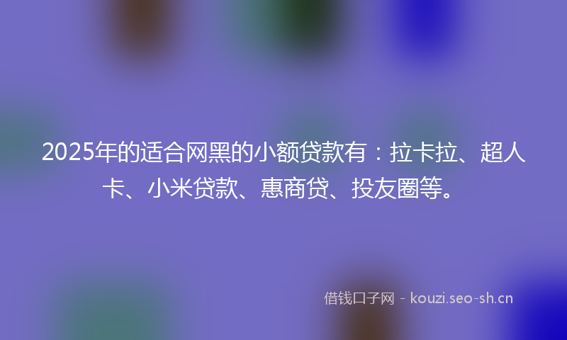 2025年的适合网黑的小额贷款有：拉卡拉、超人卡、小米贷款、惠商贷、投友圈等。