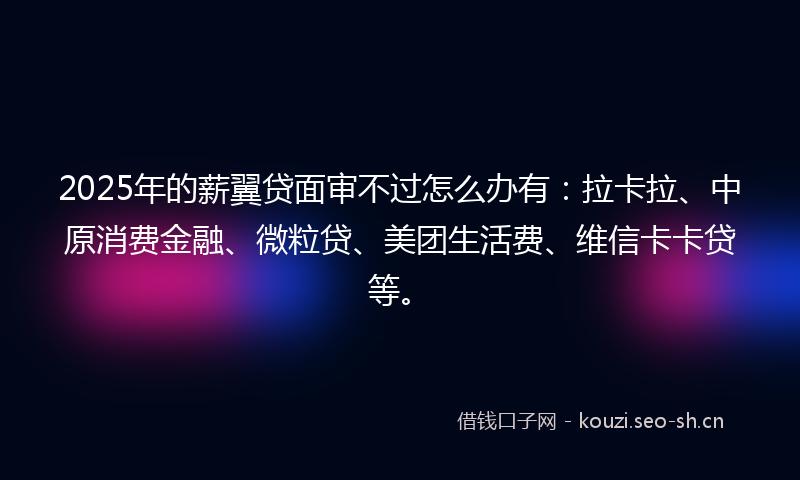 2025年的薪翼贷面审不过怎么办有：拉卡拉、中原消费金融、微粒贷、美团生活费、维信卡卡贷等。