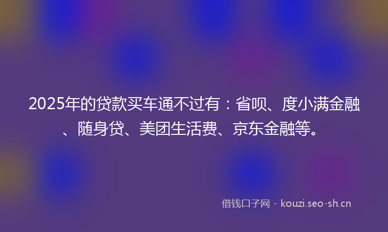 2025年的贷款买车通不过有：省呗、度小满金融、随身贷、美团生活费、京东金融等。