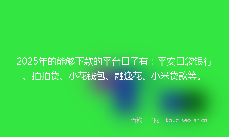 2025年的能够下款的平台口子有：平安口袋银行、拍拍贷、小花钱包、融逸花、小米贷款等。