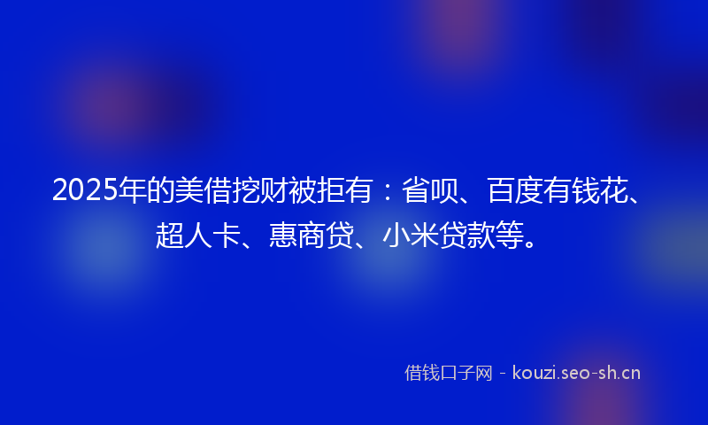 2025年的美借挖财被拒有：省呗、百度有钱花、超人卡、惠商贷、小米贷款等。