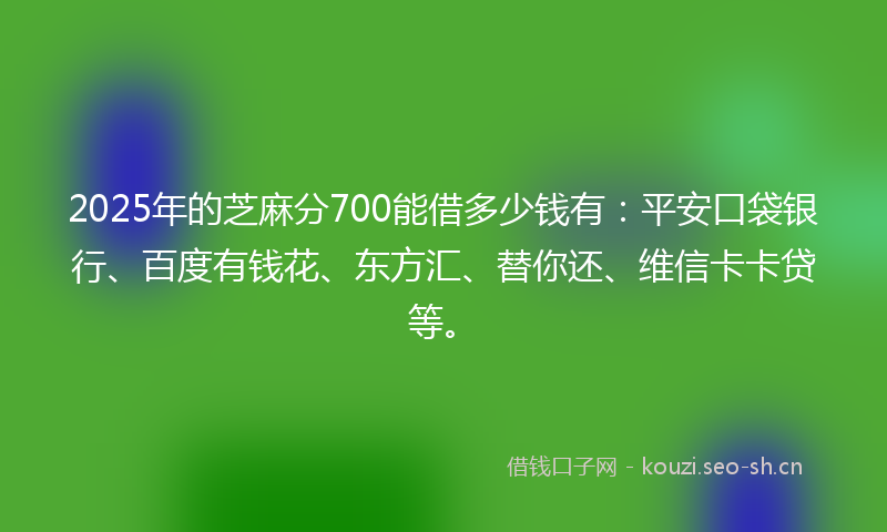 2025年的芝麻分700能借多少钱有：平安口袋银行、百度有钱花、东方汇、替你还、维信卡卡贷等。