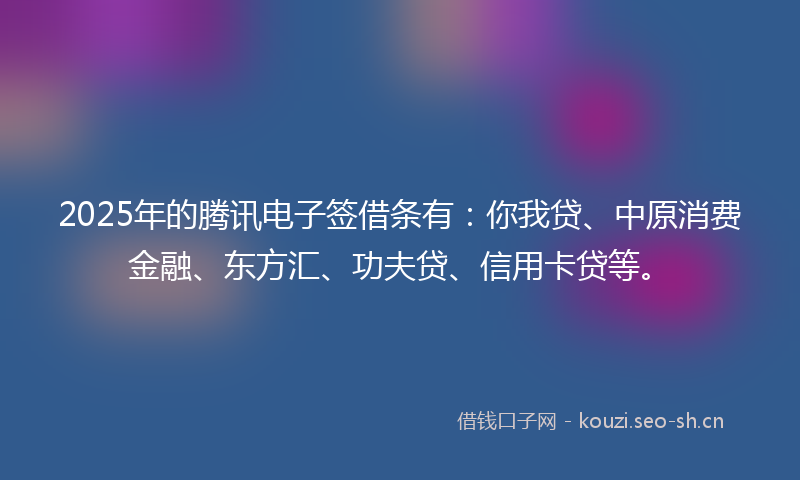 2025年的腾讯电子签借条有：你我贷、中原消费金融、东方汇、功夫贷、信用卡贷等。