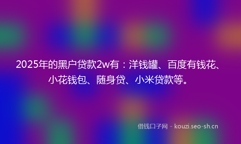 2025年的黑户贷款2w有：洋钱罐、百度有钱花、小花钱包、随身贷、小米贷款等。