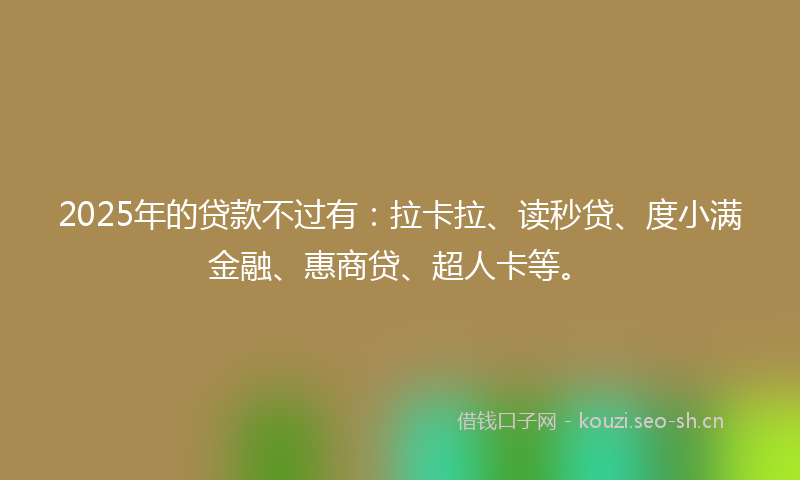 2025年的贷款不过有：拉卡拉、读秒贷、度小满金融、惠商贷、超人卡等。