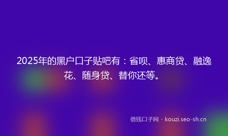 2025年的黑户口子贴吧有：省呗、惠商贷、融逸花、随身贷、替你还等。