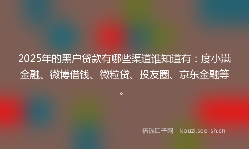 2025年的黑户贷款有哪些渠道谁知道有：度小满金融、微博借钱、微粒贷、投友圈、京东金融等。