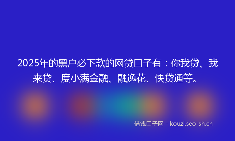 2025年的黑户必下款的网贷口子有：你我贷、我来贷、度小满金融、融逸花、快贷通等。