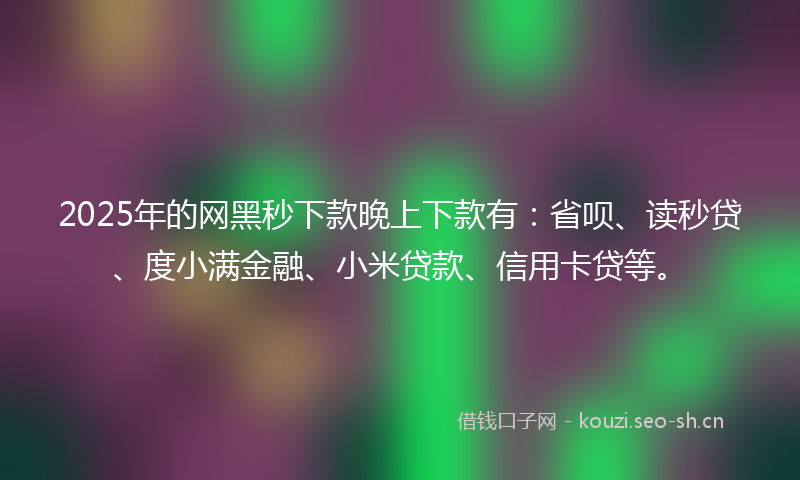 2025年的网黑秒下款晚上下款有：省呗、读秒贷、度小满金融、小米贷款、信用卡贷等。