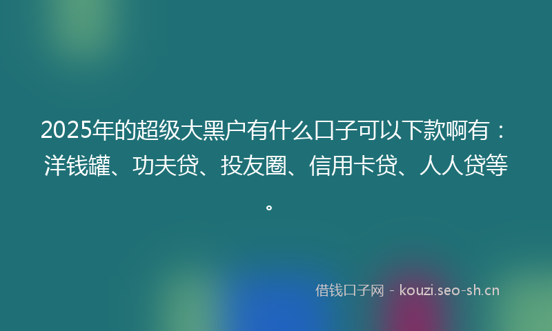 2025年的超级大黑户有什么口子可以下款啊有：洋钱罐、功夫贷、投友圈、信用卡贷、人人贷等。
