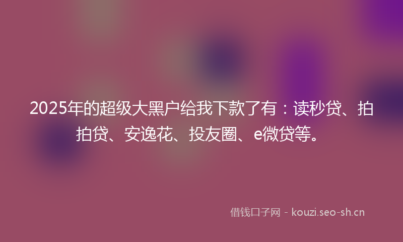 2025年的超级大黑户给我下款了有：读秒贷、拍拍贷、安逸花、投友圈、e微贷等。