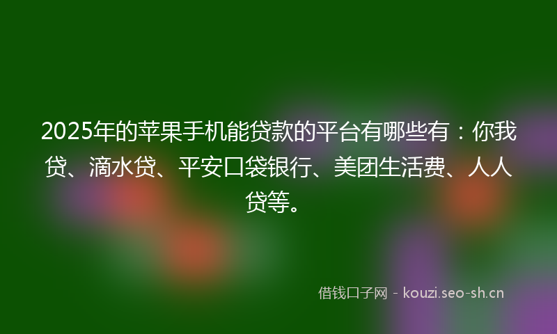 2025年的苹果手机能贷款的平台有哪些有：你我贷、滴水贷、平安口袋银行、美团生活费、人人贷等。