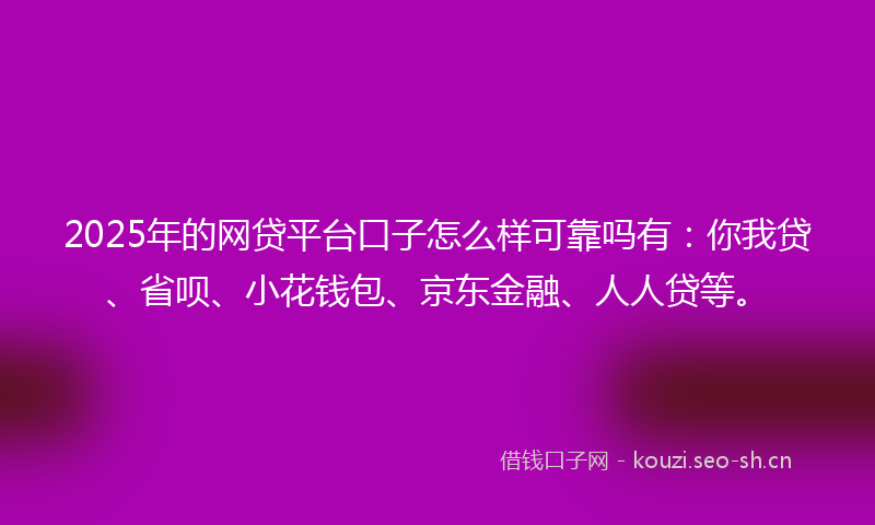 2025年的网贷平台口子怎么样可靠吗有：你我贷、省呗、小花钱包、京东金融、人人贷等。
