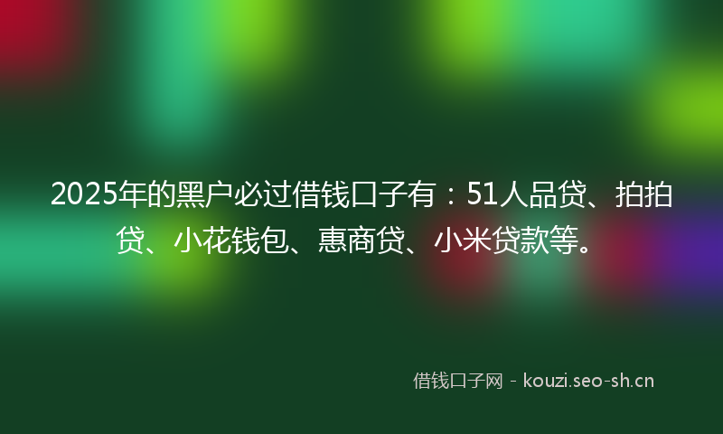 2025年的黑户必过借钱口子有：51人品贷、拍拍贷、小花钱包、惠商贷、小米贷款等。