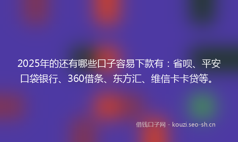 2025年的还有哪些口子容易下款有：省呗、平安口袋银行、360借条、东方汇、维信卡卡贷等。