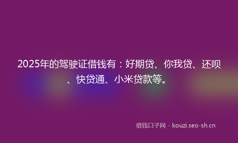 2025年的驾驶证借钱有：好期贷、你我贷、还呗、快贷通、小米贷款等。