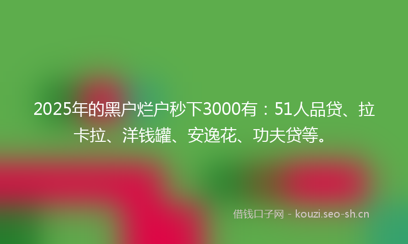 2025年的黑户烂户秒下3000有：51人品贷、拉卡拉、洋钱罐、安逸花、功夫贷等。