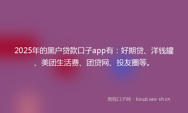 2025年的黑户贷款口子app有：好期贷、洋钱罐、美团生活费、团贷网、投友圈等。