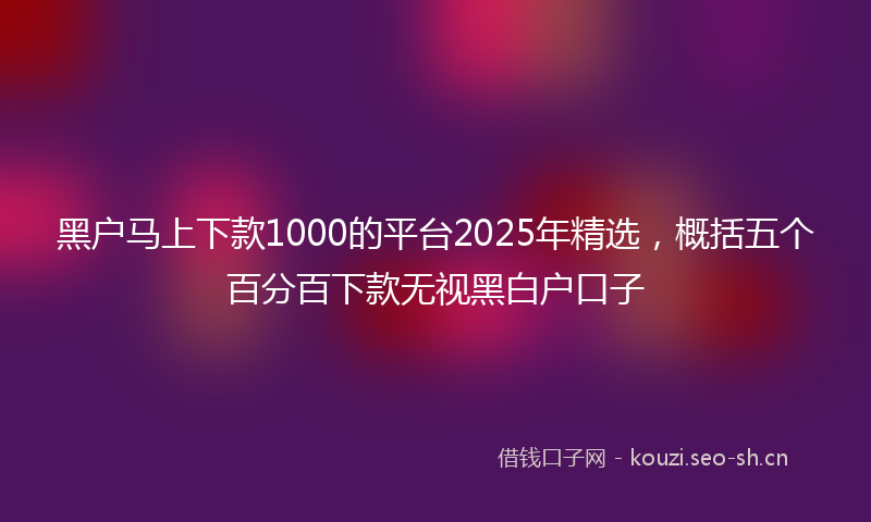 黑户马上下款1000的平台2025年精选，概括五个百分百下款无视黑白户口子