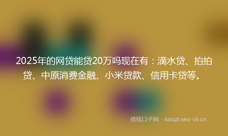 2025年的网贷能贷20万吗现在有：滴水贷、拍拍贷、中原消费金融、小米贷款、信用卡贷等。