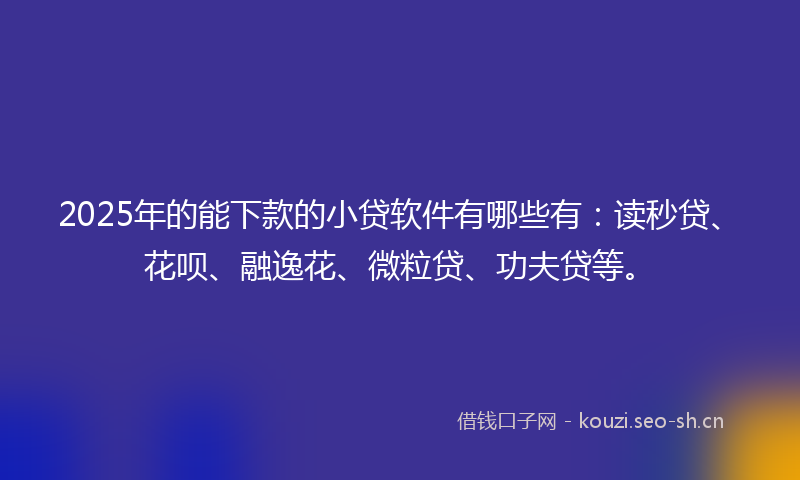 2025年的能下款的小贷软件有哪些有：读秒贷、花呗、融逸花、微粒贷、功夫贷等。