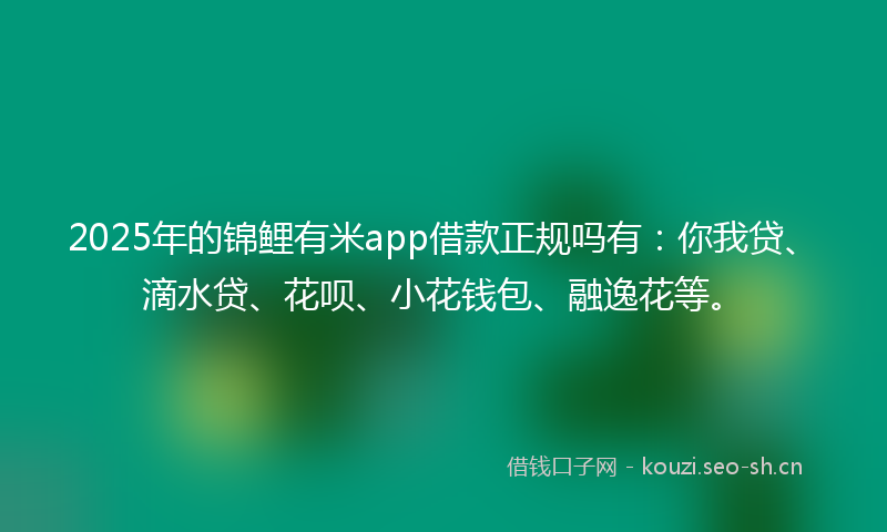 2025年的锦鲤有米app借款正规吗有：你我贷、滴水贷、花呗、小花钱包、融逸花等。