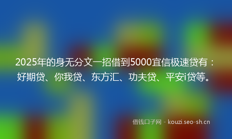 2025年的身无分文一招借到5000宜信极速贷有：好期贷、你我贷、东方汇、功夫贷、平安i贷等。