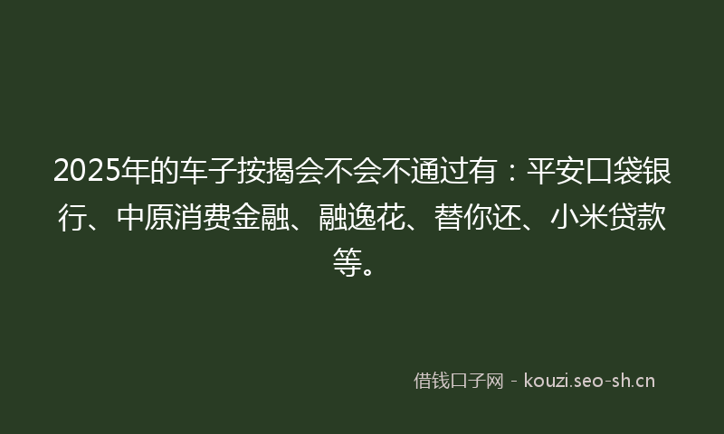 2025年的车子按揭会不会不通过有：平安口袋银行、中原消费金融、融逸花、替你还、小米贷款等。