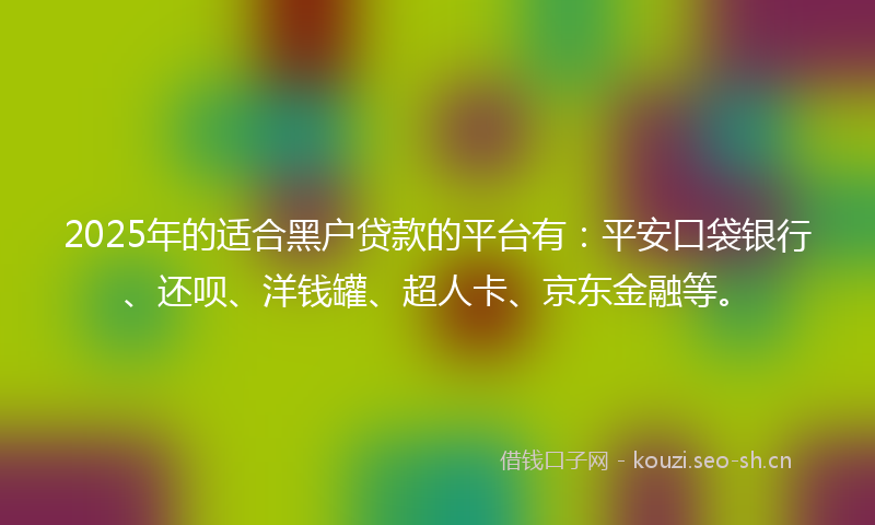 2025年的适合黑户贷款的平台有：平安口袋银行、还呗、洋钱罐、超人卡、京东金融等。