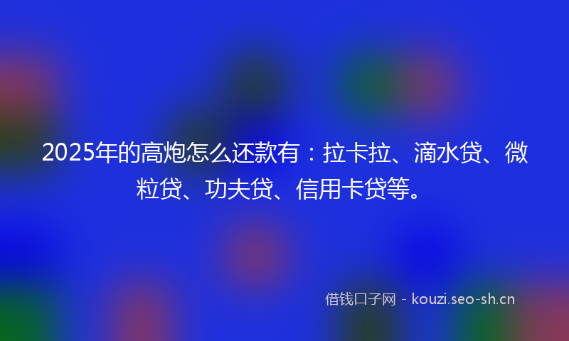 2025年的高炮怎么还款有：拉卡拉、滴水贷、微粒贷、功夫贷、信用卡贷等。