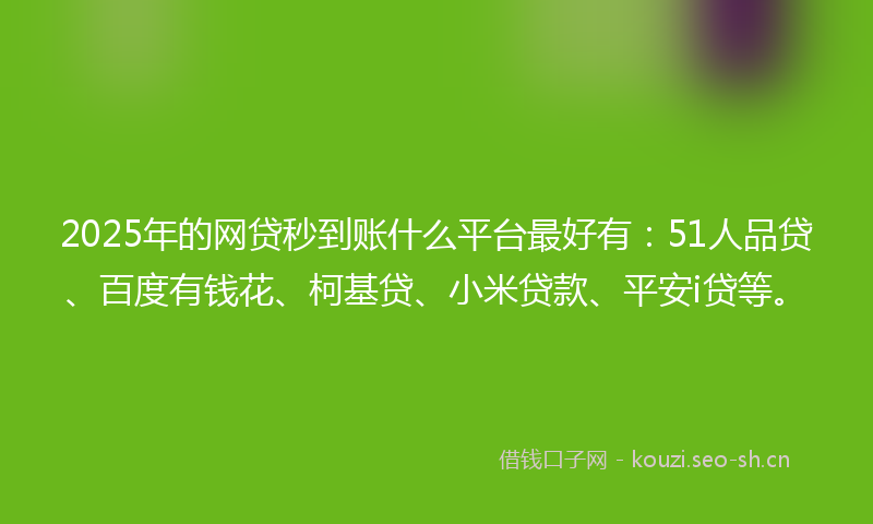 2025年的网贷秒到账什么平台最好有：51人品贷、百度有钱花、柯基贷、小米贷款、平安i贷等。