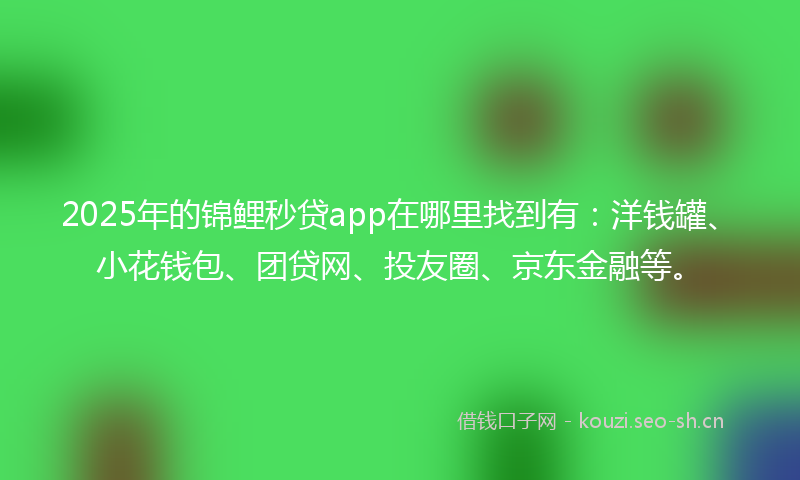 2025年的锦鲤秒贷app在哪里找到有：洋钱罐、小花钱包、团贷网、投友圈、京东金融等。