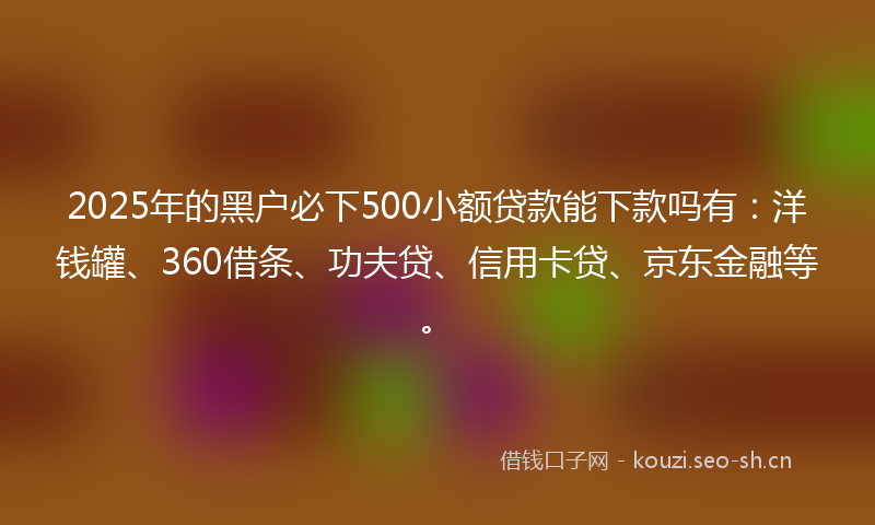 2025年的黑户必下500小额贷款能下款吗有：洋钱罐、360借条、功夫贷、信用卡贷、京东金融等。