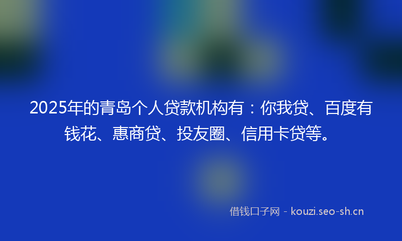 2025年的青岛个人贷款机构有：你我贷、百度有钱花、惠商贷、投友圈、信用卡贷等。