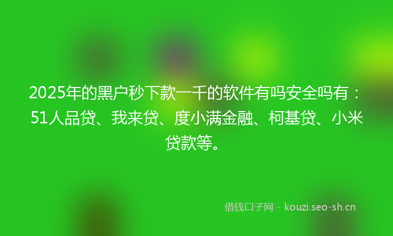 2025年的黑户秒下款一千的软件有吗安全吗有：51人品贷、我来贷、度小满金融、柯基贷、小米贷款等。