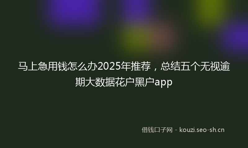 马上急用钱怎么办2025年推荐，总结五个无视逾期大数据花户黑户app