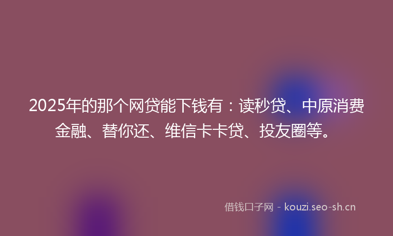 2025年的那个网贷能下钱有：读秒贷、中原消费金融、替你还、维信卡卡贷、投友圈等。