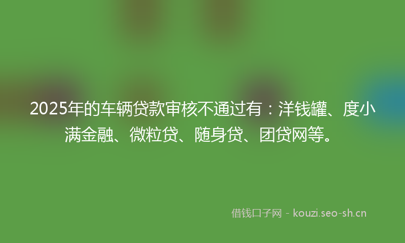 2025年的车辆贷款审核不通过有：洋钱罐、度小满金融、微粒贷、随身贷、团贷网等。