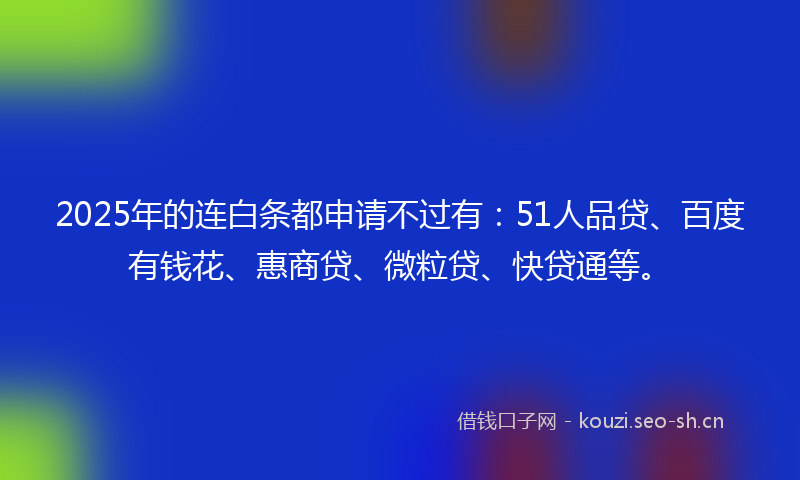 2025年的连白条都申请不过有：51人品贷、百度有钱花、惠商贷、微粒贷、快贷通等。