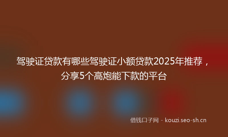 驾驶证贷款有哪些驾驶证小额贷款2025年推荐，分享5个高炮能下款的平台