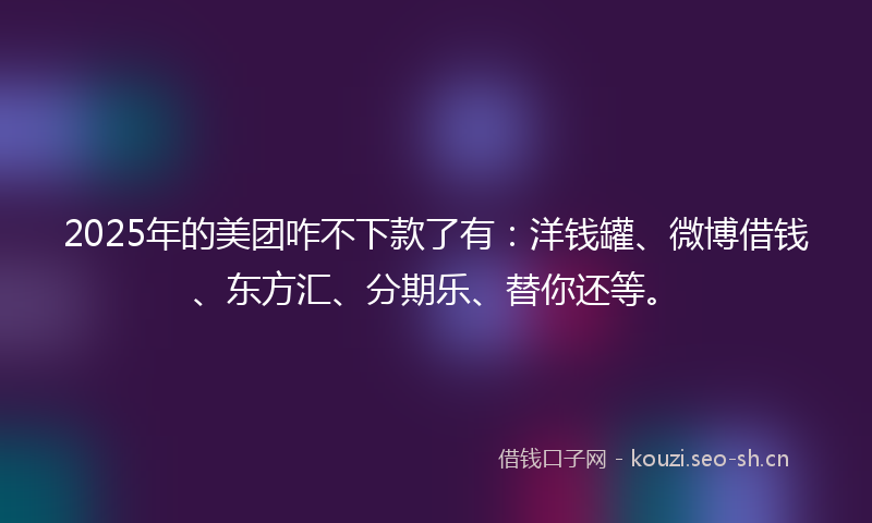 2025年的美团咋不下款了有：洋钱罐、微博借钱、东方汇、分期乐、替你还等。