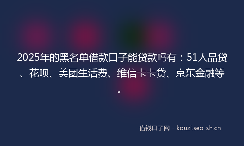 2025年的黑名单借款口子能贷款吗有：51人品贷、花呗、美团生活费、维信卡卡贷、京东金融等。
