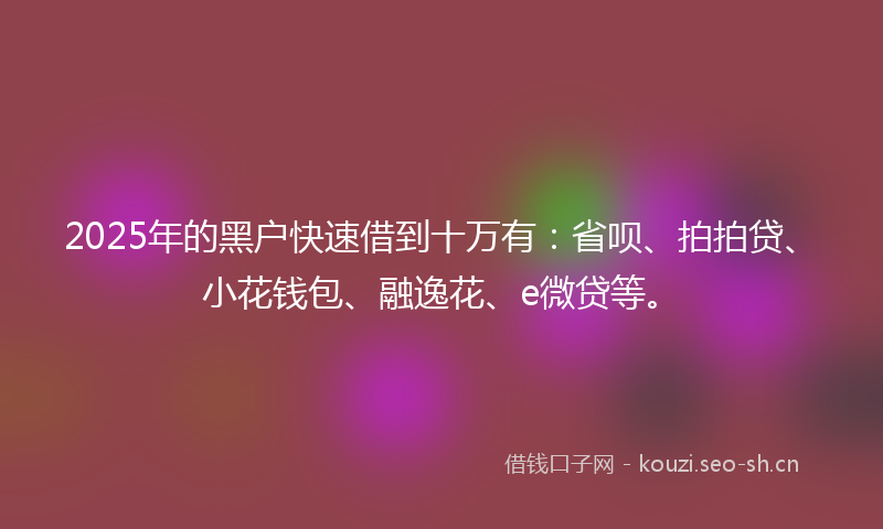 2025年的黑户快速借到十万有：省呗、拍拍贷、小花钱包、融逸花、e微贷等。